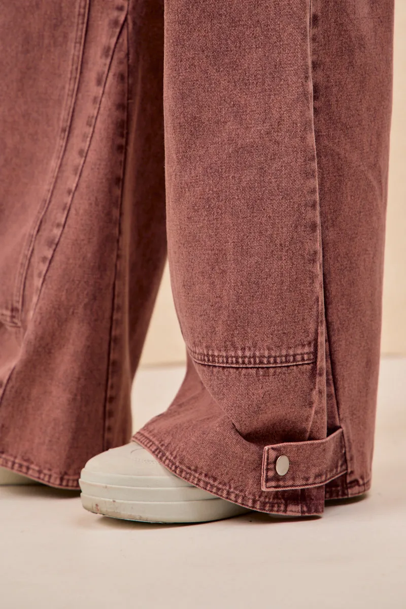 IB1544S-06 | WASHED DENIM CARGO POCKET PANTS WITH WAIST TIE Office Smart Elegant holiday wear