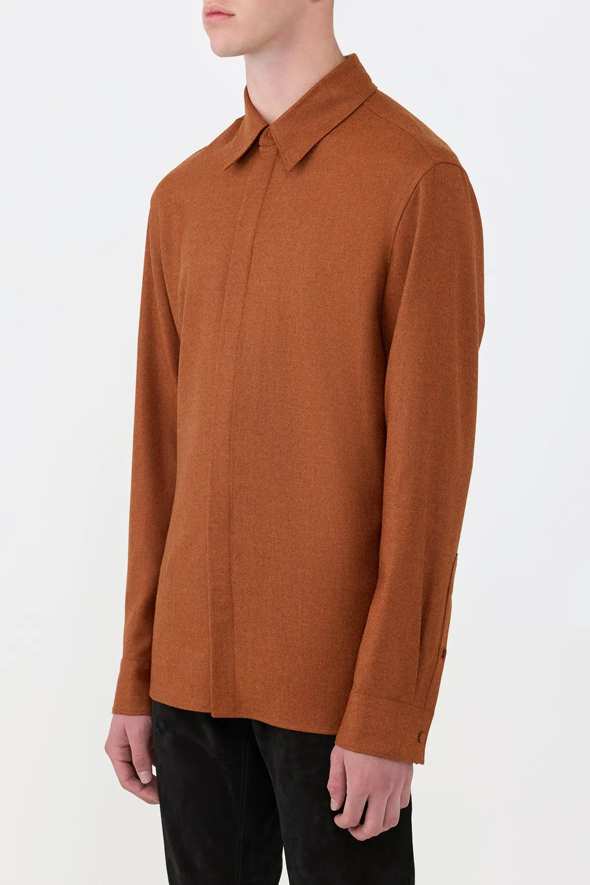 Minimalist Design Abbe Shirt in Rust Wool Cashmere Flannel