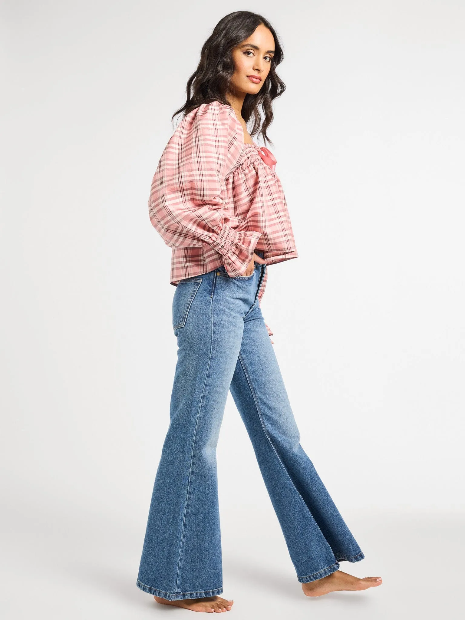 Yarn Dyed Stripes Zipper Closure Jesse Top in Sugarplum Taffeta