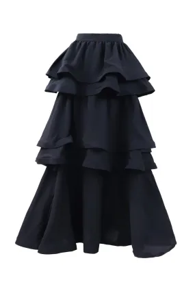 Teagan Tiered Skirt - Black Stretch Fit