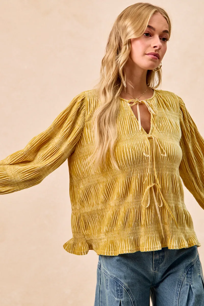 High-waisted fit Secure Closures IT4450H-06 | CHRISTMAS THEME VELVET BOW TIED TOP WITH NECK DROP