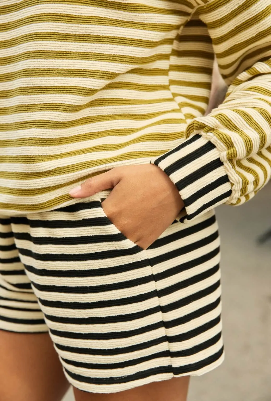 Tailored Everyday Shorts - Black Striped Terry Non Clip