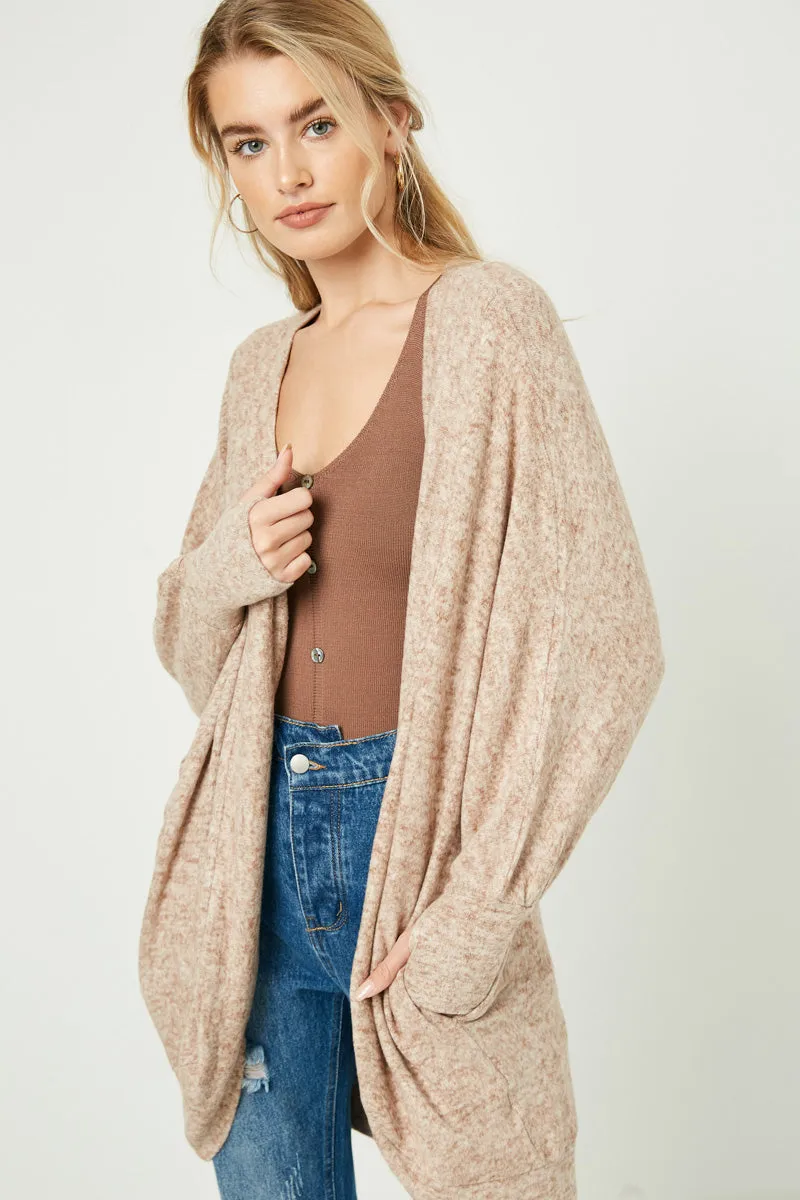 Banded Dolman Sleeve Open Cardigan Three Layer Laminate