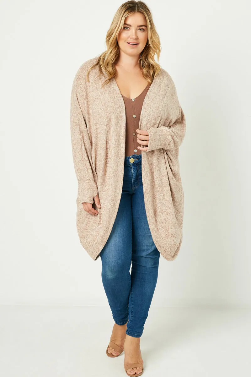 Versatile Layering Weight Banded Dolman Sleeve Open Cardigan