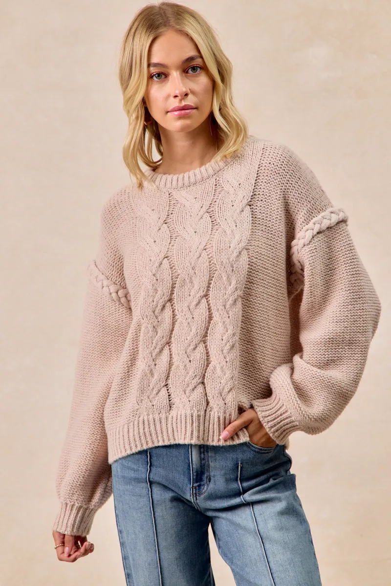 Urban Cool FlameRetardantTreatment IT4645S-01 | CABLE KNIT SWEATER TOP WITH SHOULDER BRAID DETAIL