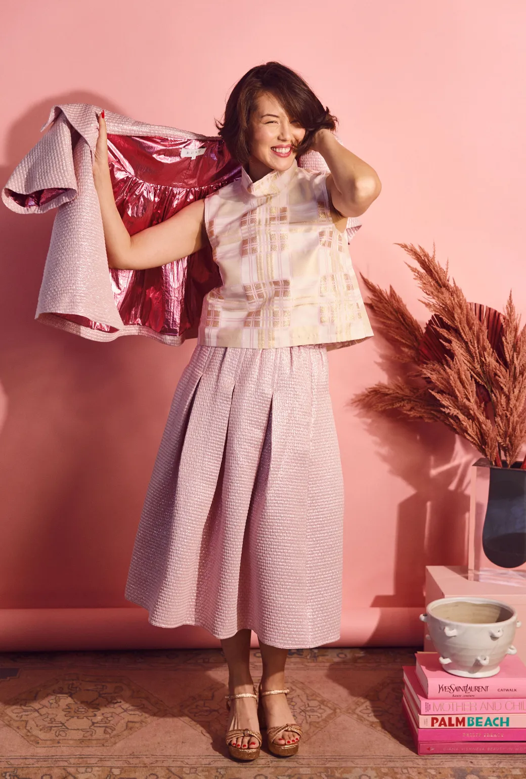 SAMPLE - Polly Party Skirt - Pink Quilted Blackout fabric