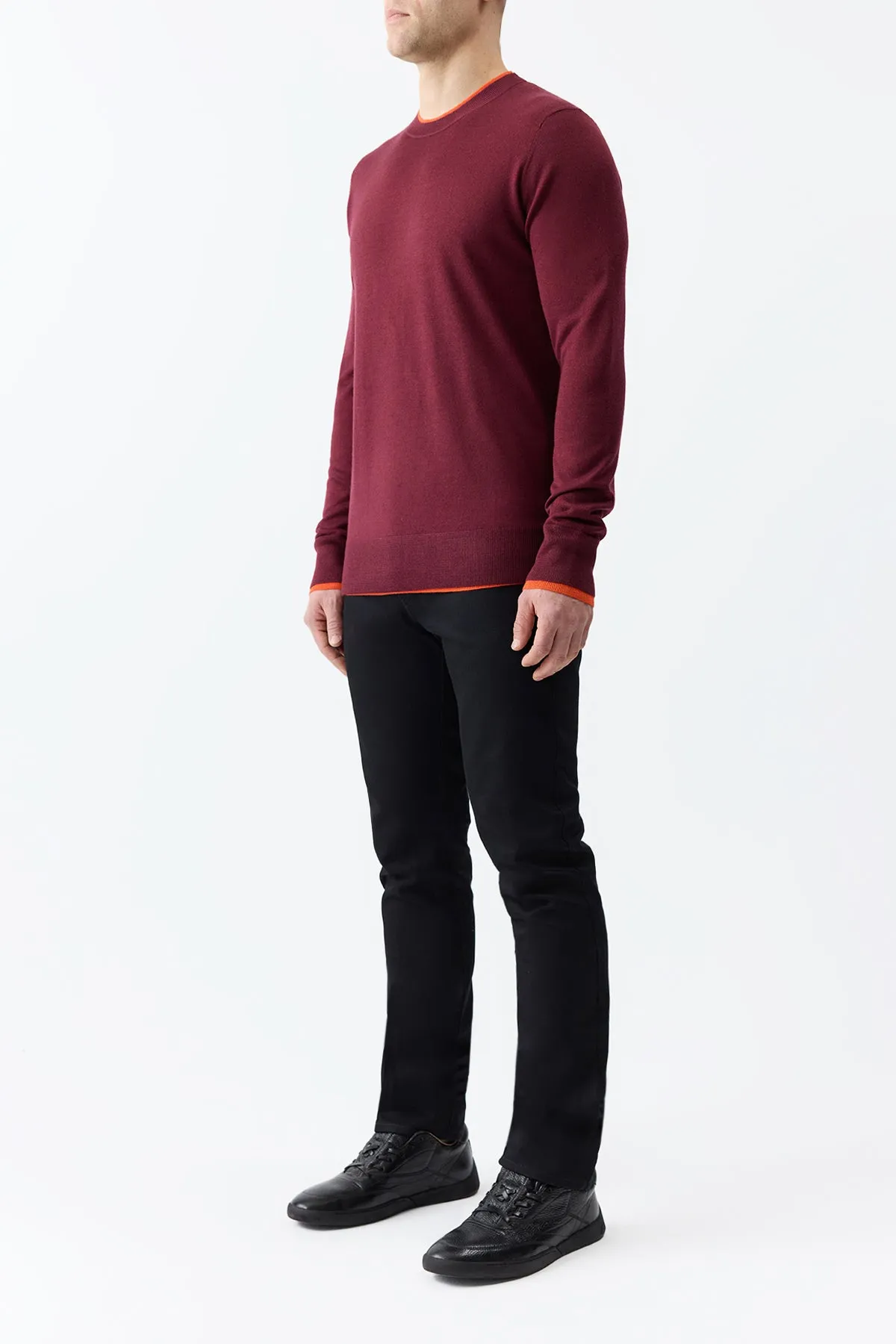 Wells Knit Sweater in Bordeaux & Spice Cashmere Silk Knit Fabric Technology HighElasticity Thread