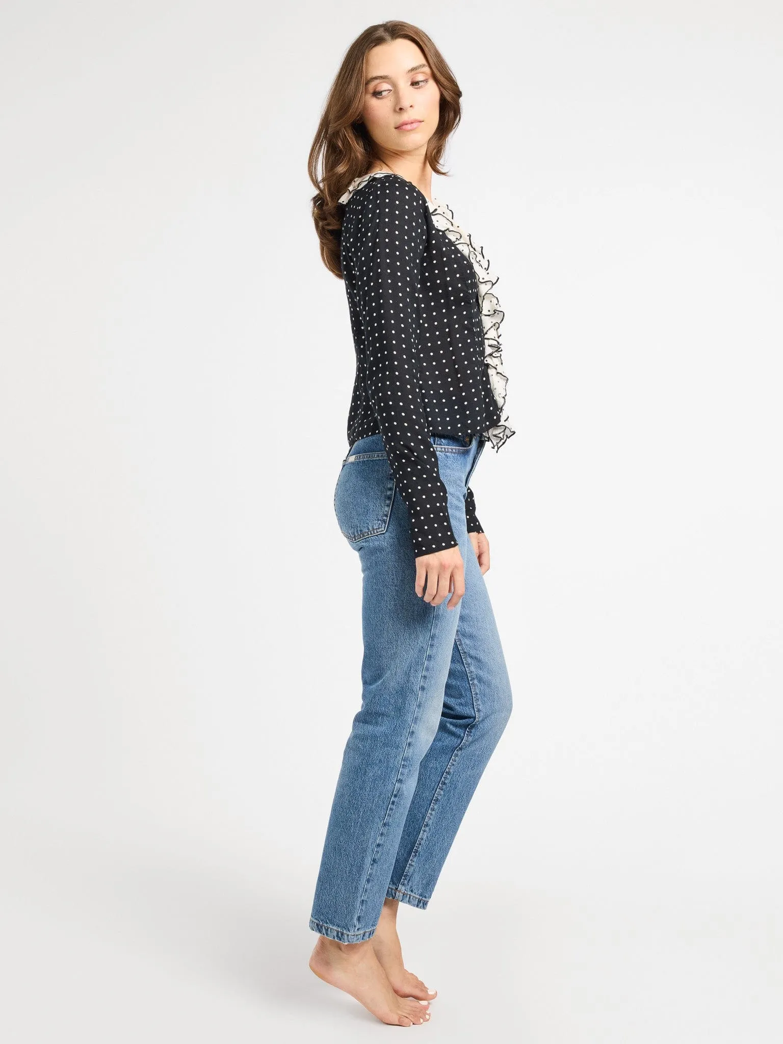 Light Fabric Adelaide Top in Black & White Dot