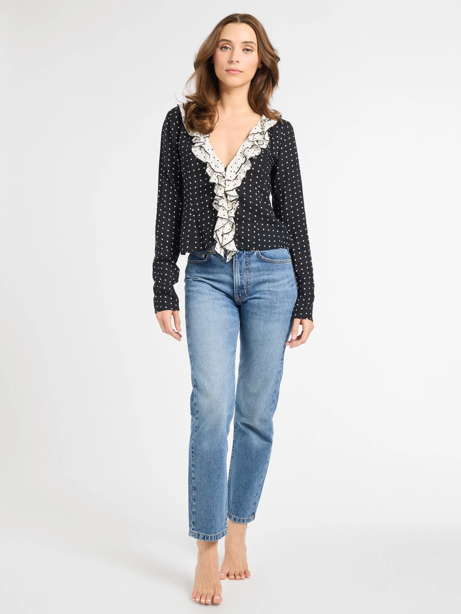 Adelaide Top in Black & White Dot Contrast Stitch