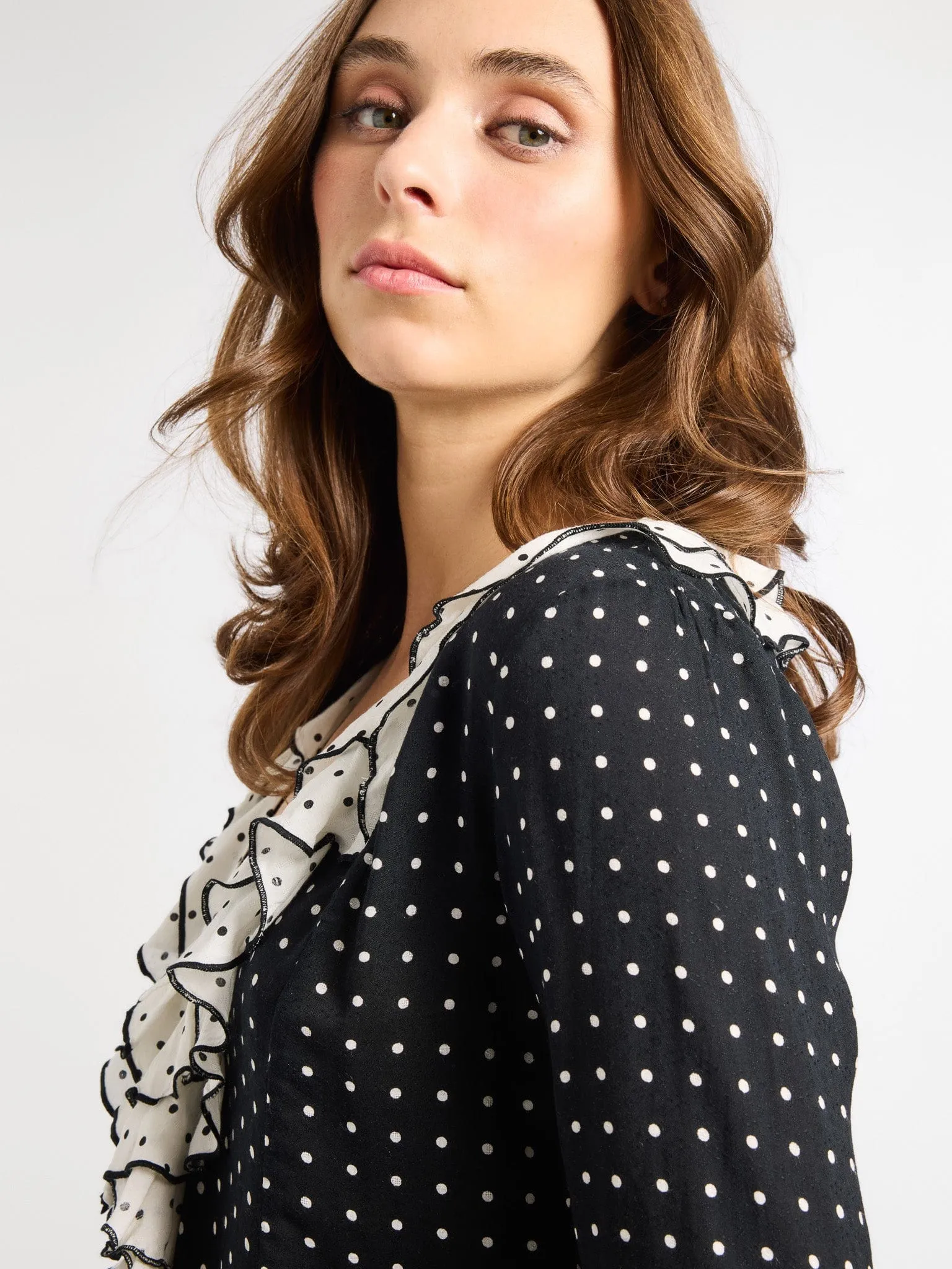 AntiPillingSurface Winter Hoodie Adelaide Top in Black & White Dot