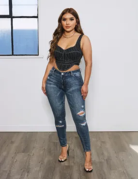 EcoFriendlyDye Destructed Skinny Mid Rise Ankle