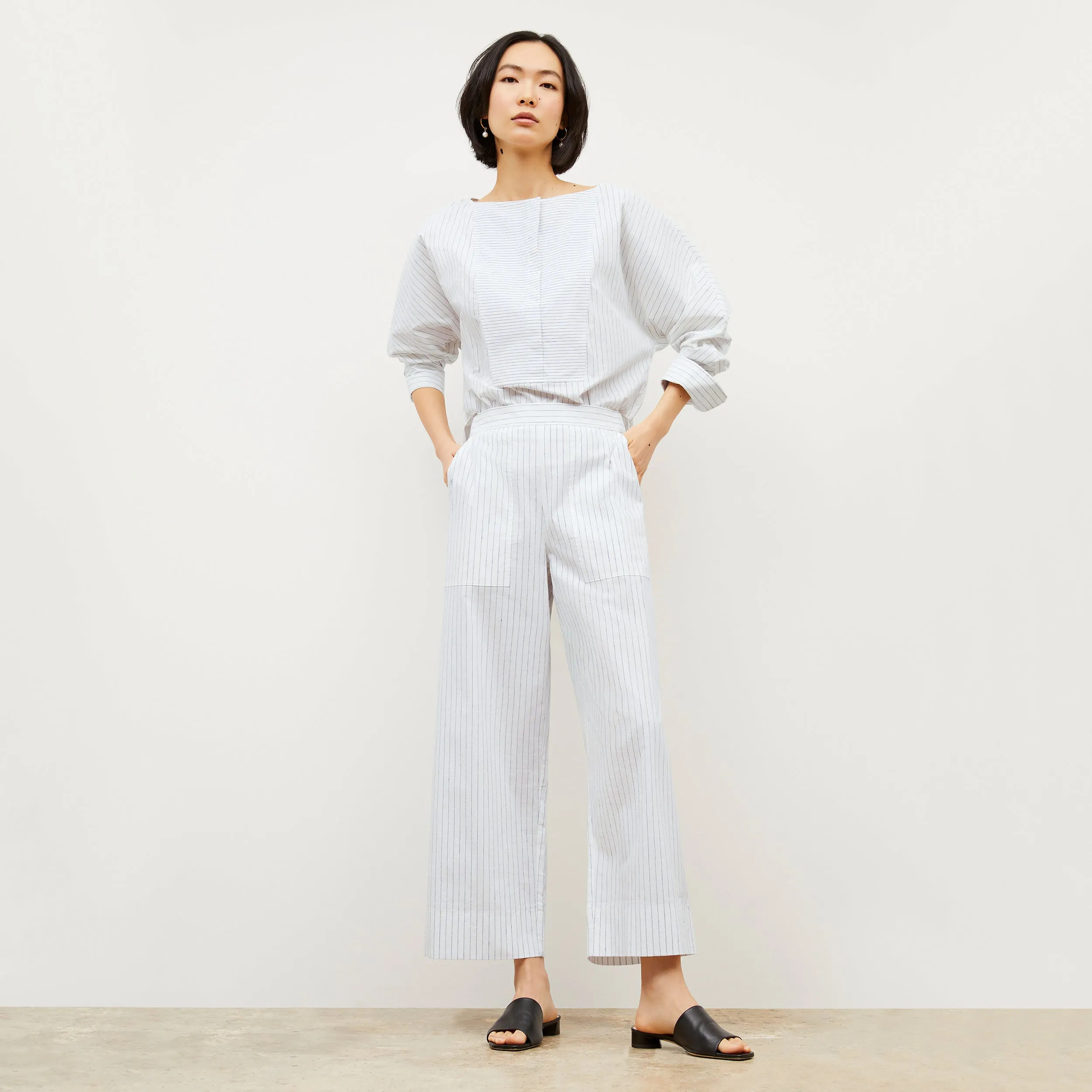 Active Blouse Madelyn Pull-On Pant - Poplin Stripe :: Blue / Ivory