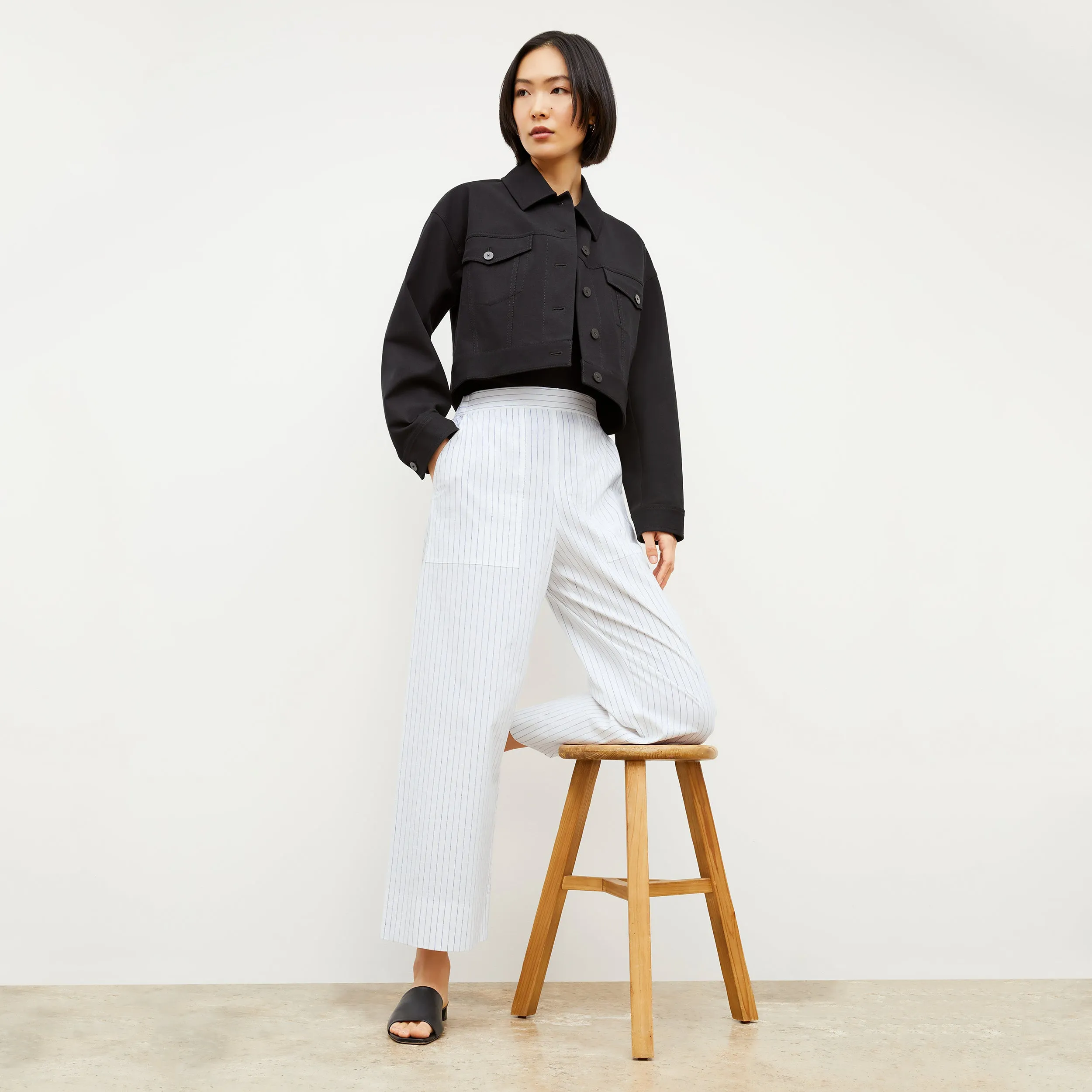 Madelyn Pull-On Pant - Poplin Stripe :: Blue / Ivory Yarn Dyed Fabric