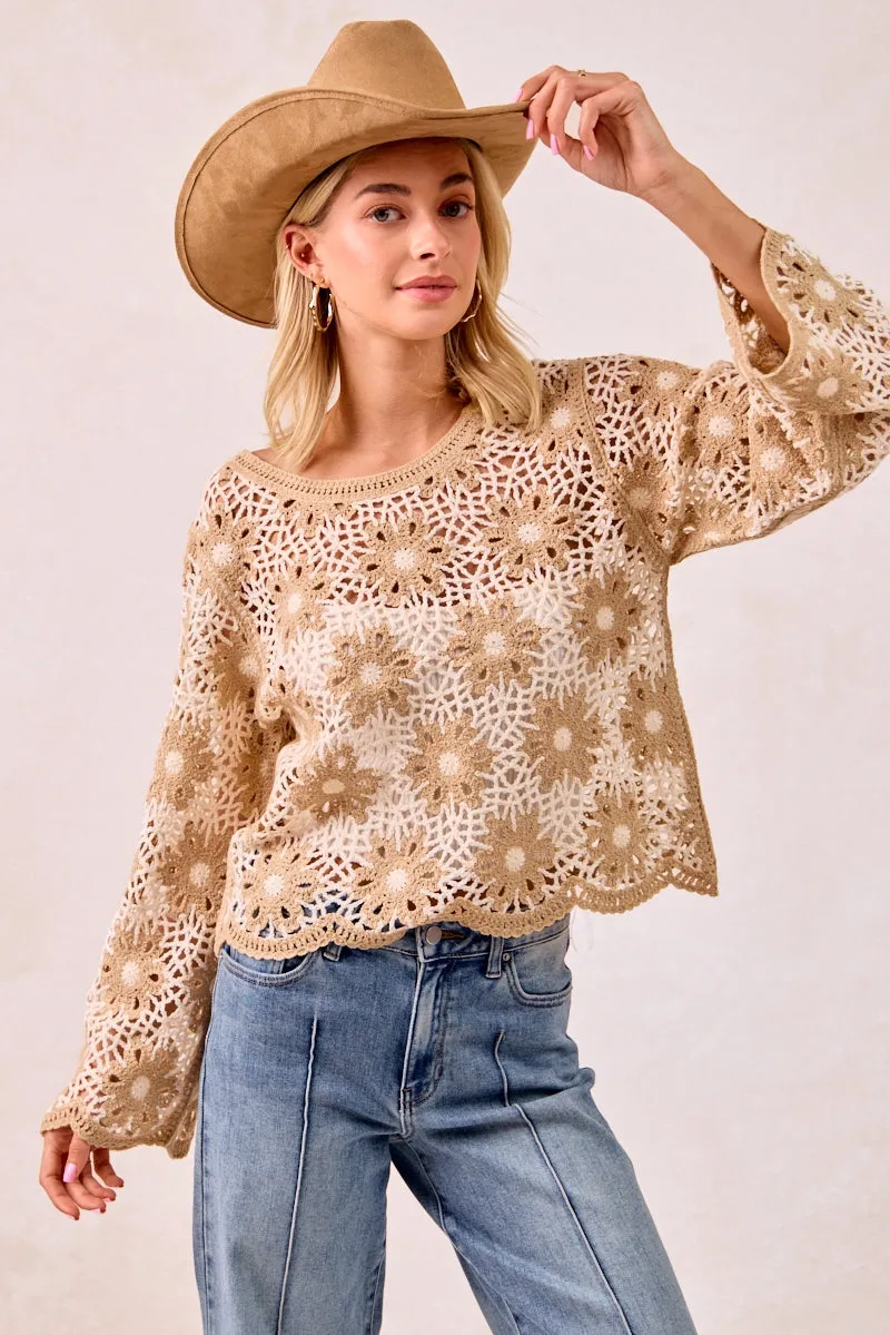 Flexible Wear IT4411S-02 | FLOWER CROCHET KNIT TOP