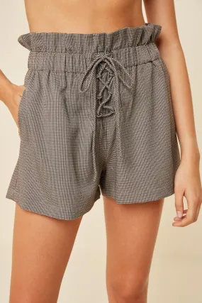 Houndstooth Lace-Up Paperbag Shorts LightweightConstruction Anti Pilling Surface
