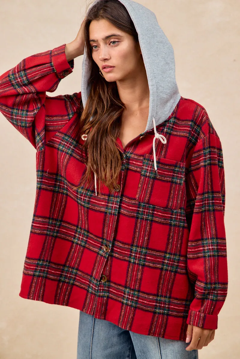 IP8019S-04 | BRUSHED PLAID HOODIE SHIRT ReinforcedHemline Stay Fresh