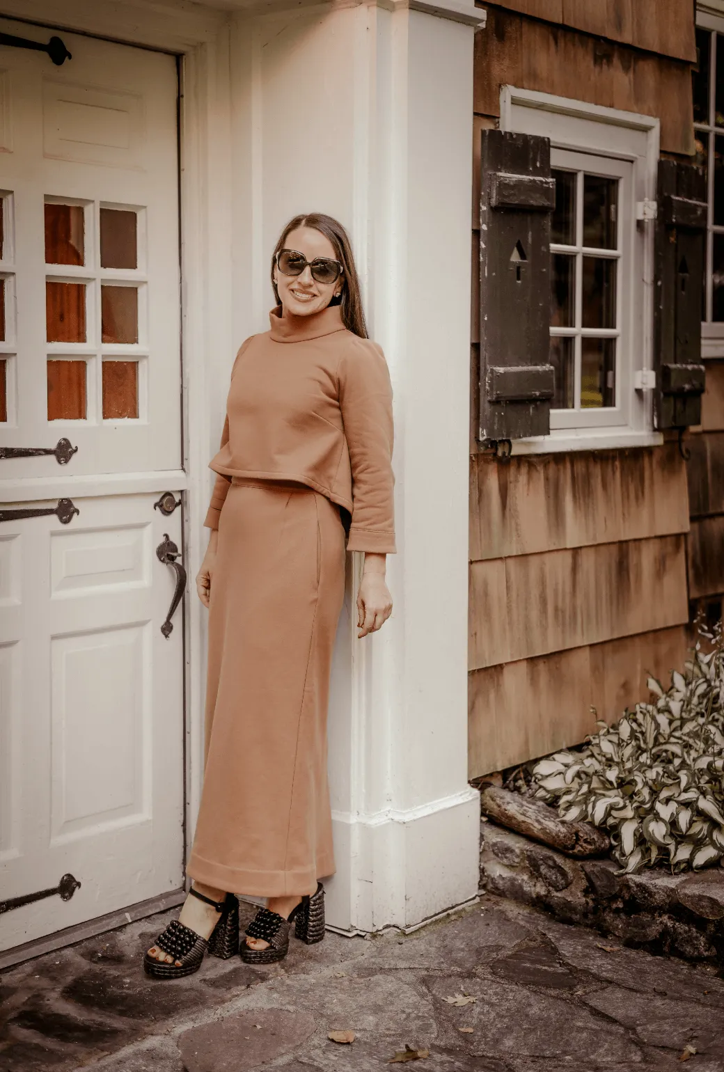 SAMPLE - Hostess Skirt - Caramel Knit Neutral Tone Sweat Resistant