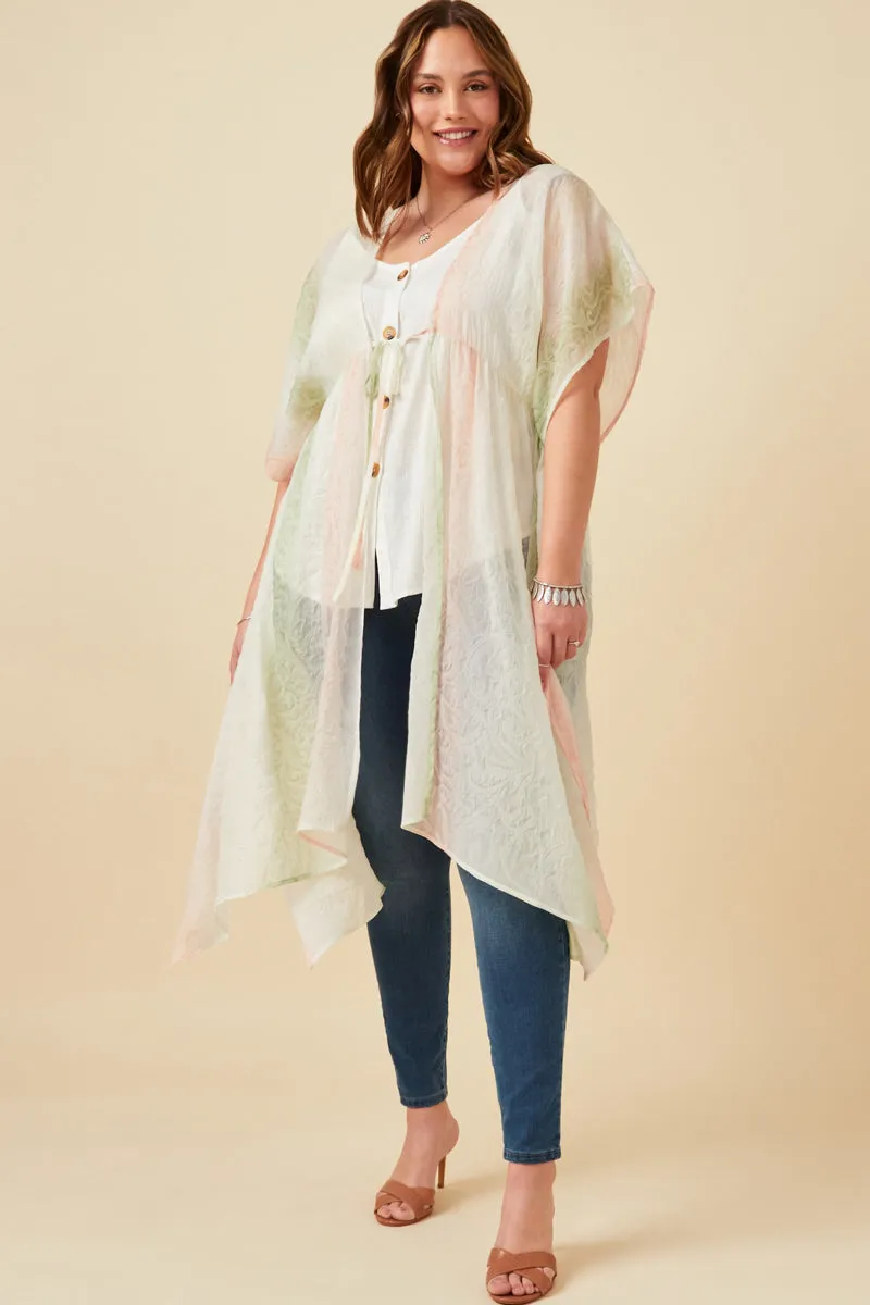 Ombre Printed Embossed Chiffon Flowy Kimono AllPurposeFastening