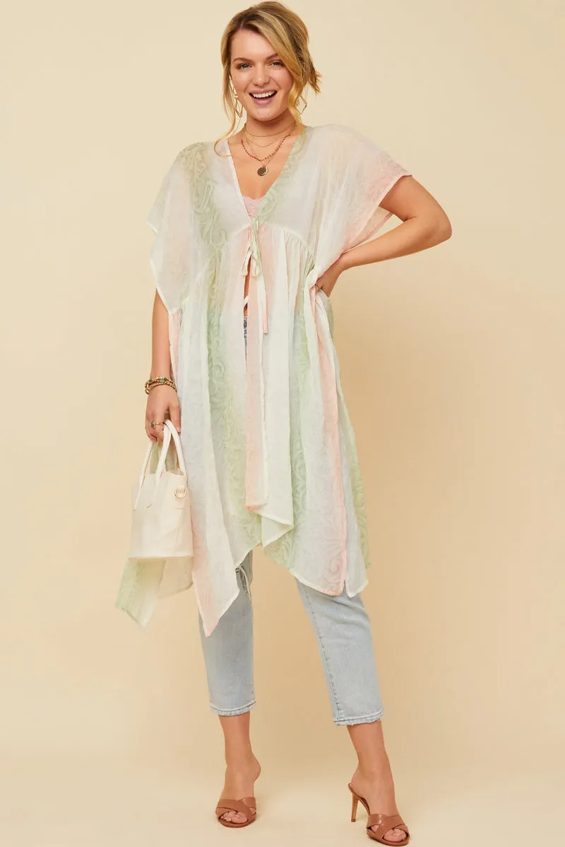 Ombre Printed Embossed Chiffon Flowy Kimono Compact Storage
