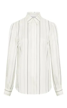 Henri Blouse in Ivory Multi Pinstripe Silk Twill Wicking Inner Lining