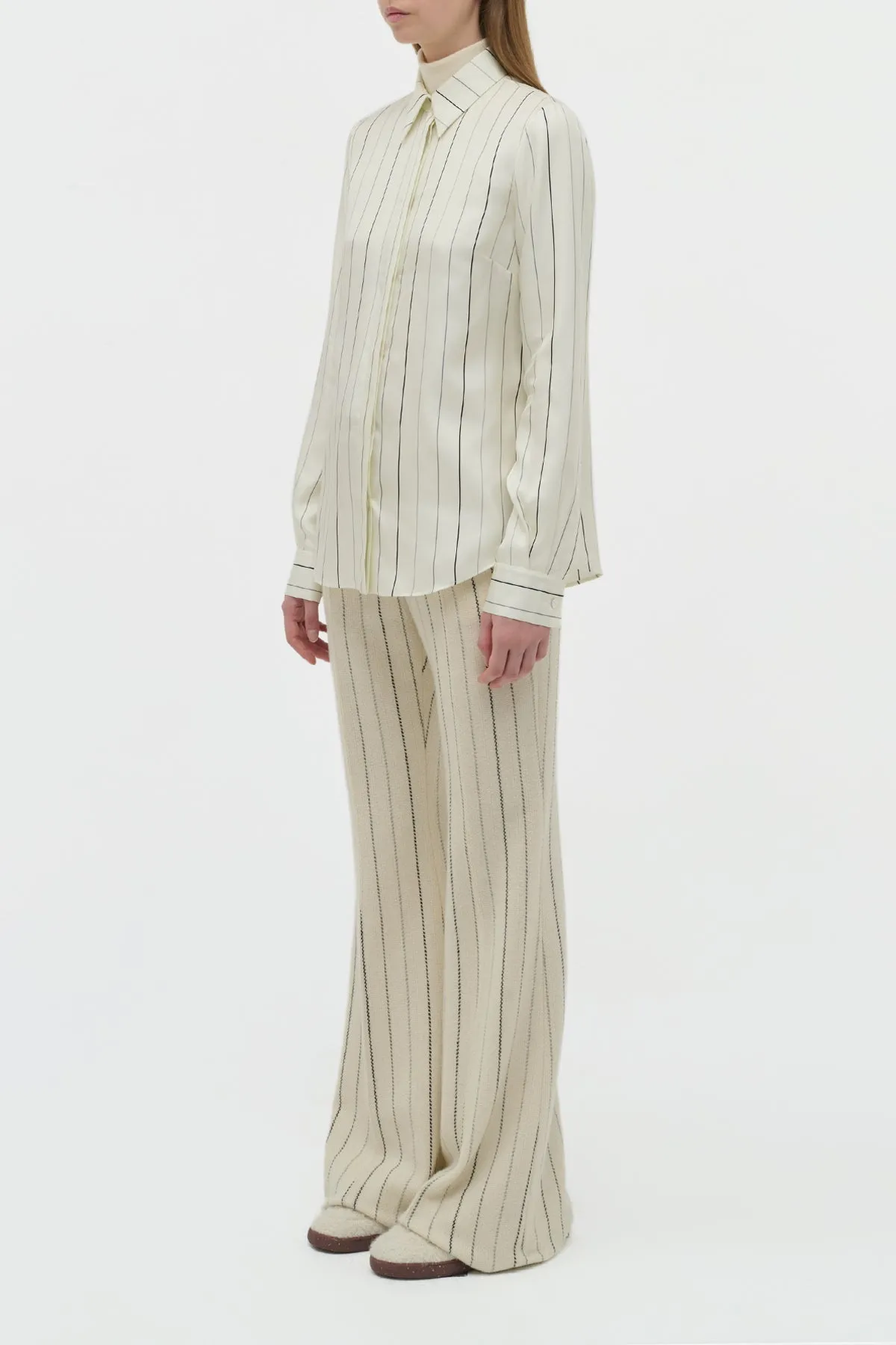 DurableWeave Henri Blouse in Ivory Multi Pinstripe Silk Twill