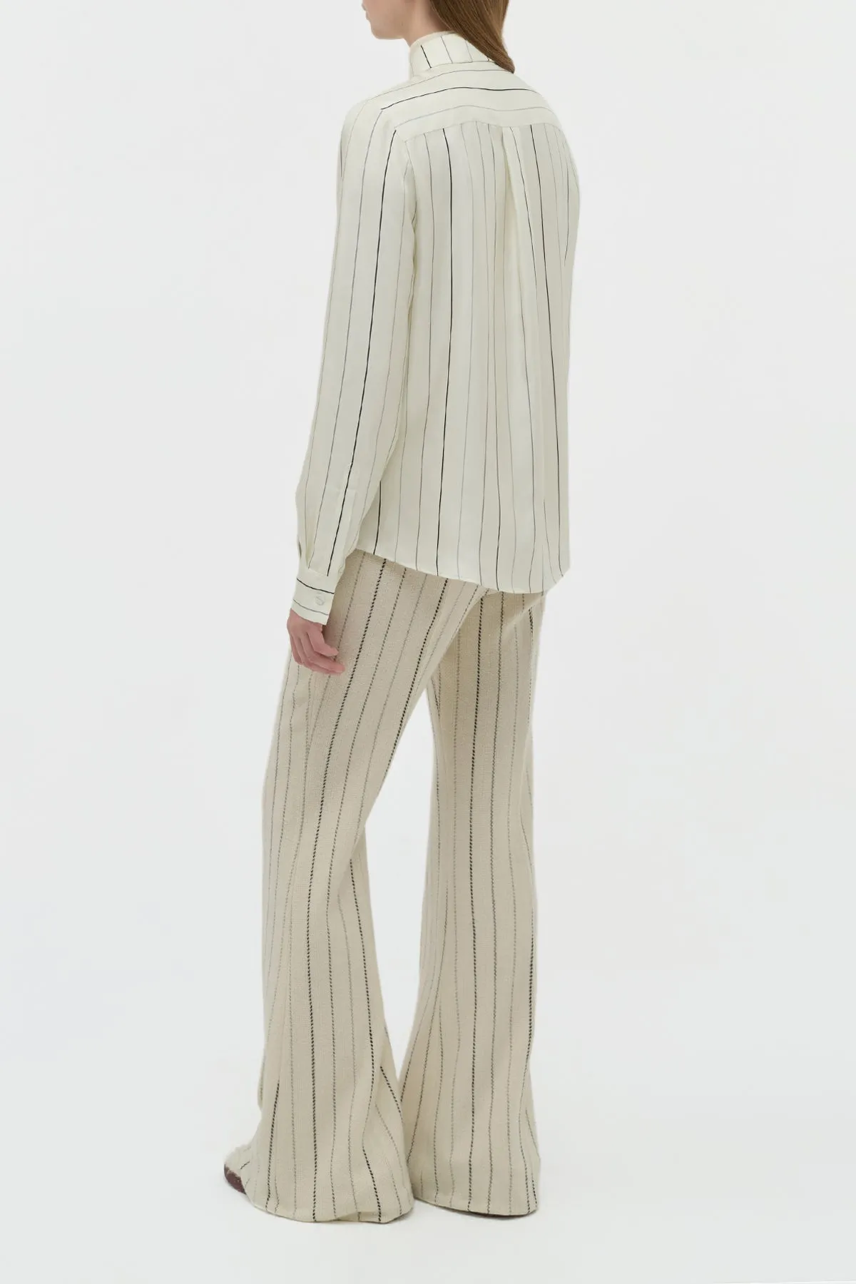 Henri Blouse in Ivory Multi Pinstripe Silk Twill Stylish Outfit