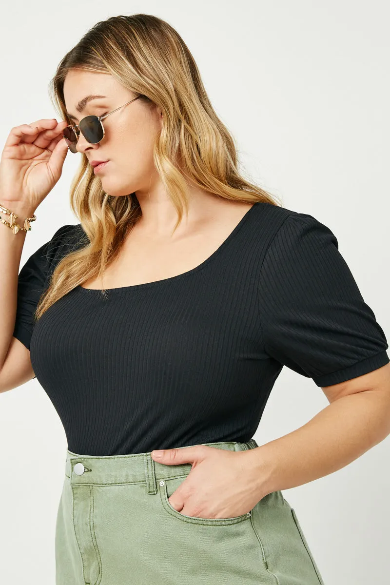 Square Neck Ribbed Knit Bodysuit ThermalLining Eco Friendly Blend