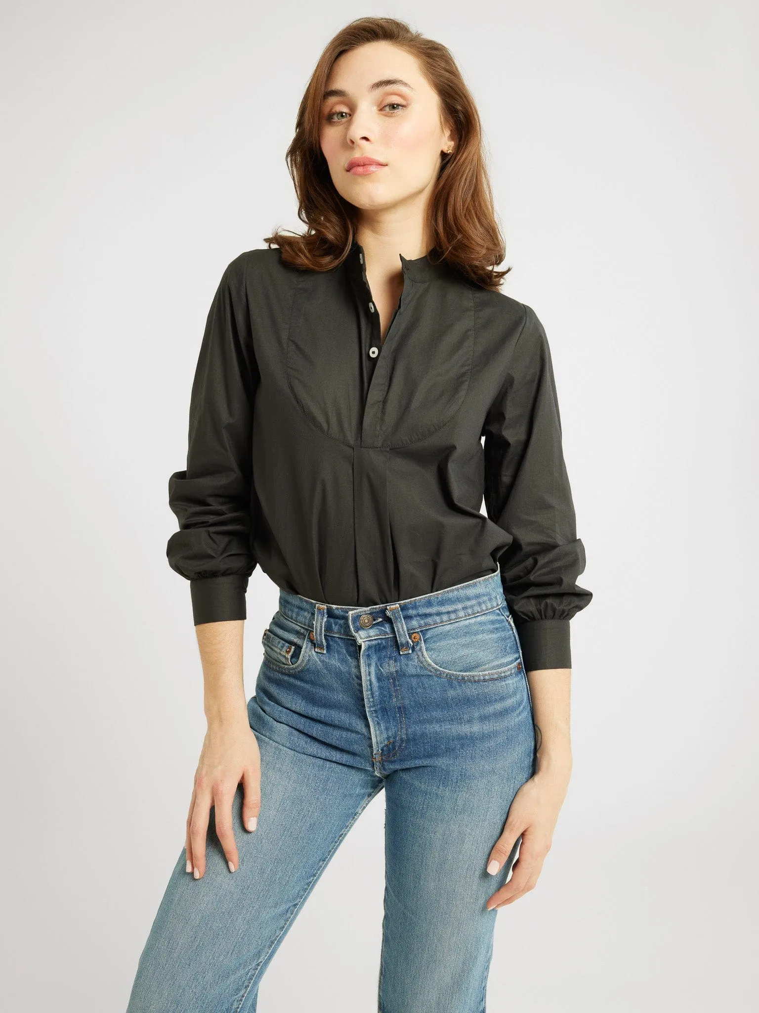 Ribbed Collar Style Stretch Fit Top Tilda Top in Black