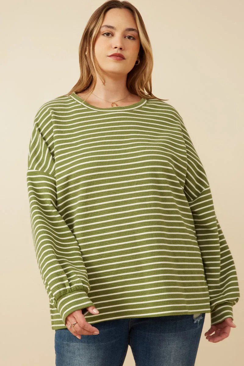 ZeroWaste Construction Waffle Textured Striped Drop Shoulder T Shirt