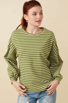 Chic Tee Waffle Textured Striped Drop Shoulder T Shirt