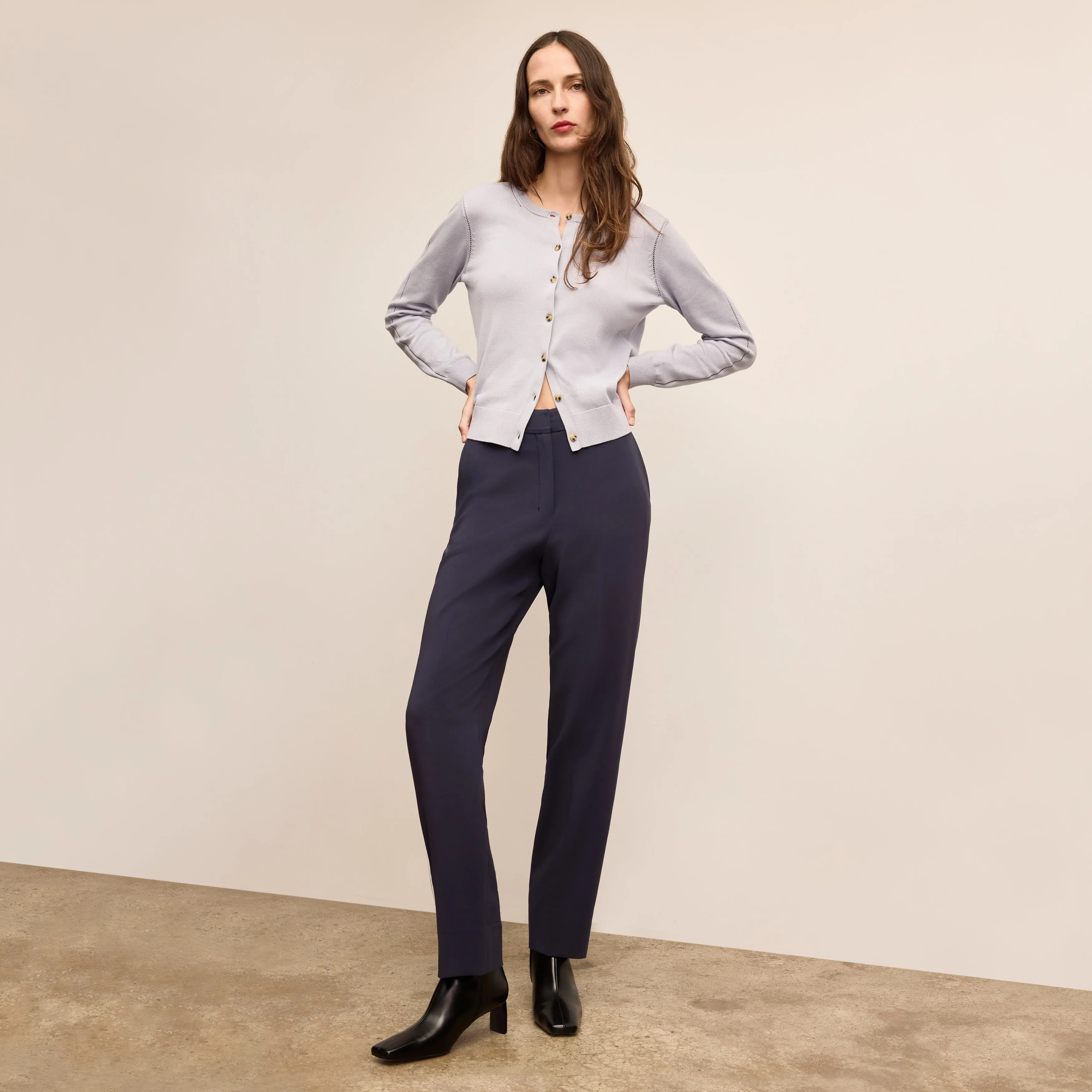 Activewear Top Mel Pointelle Cardigan - Cotton Silk Knit :: Powder Blue