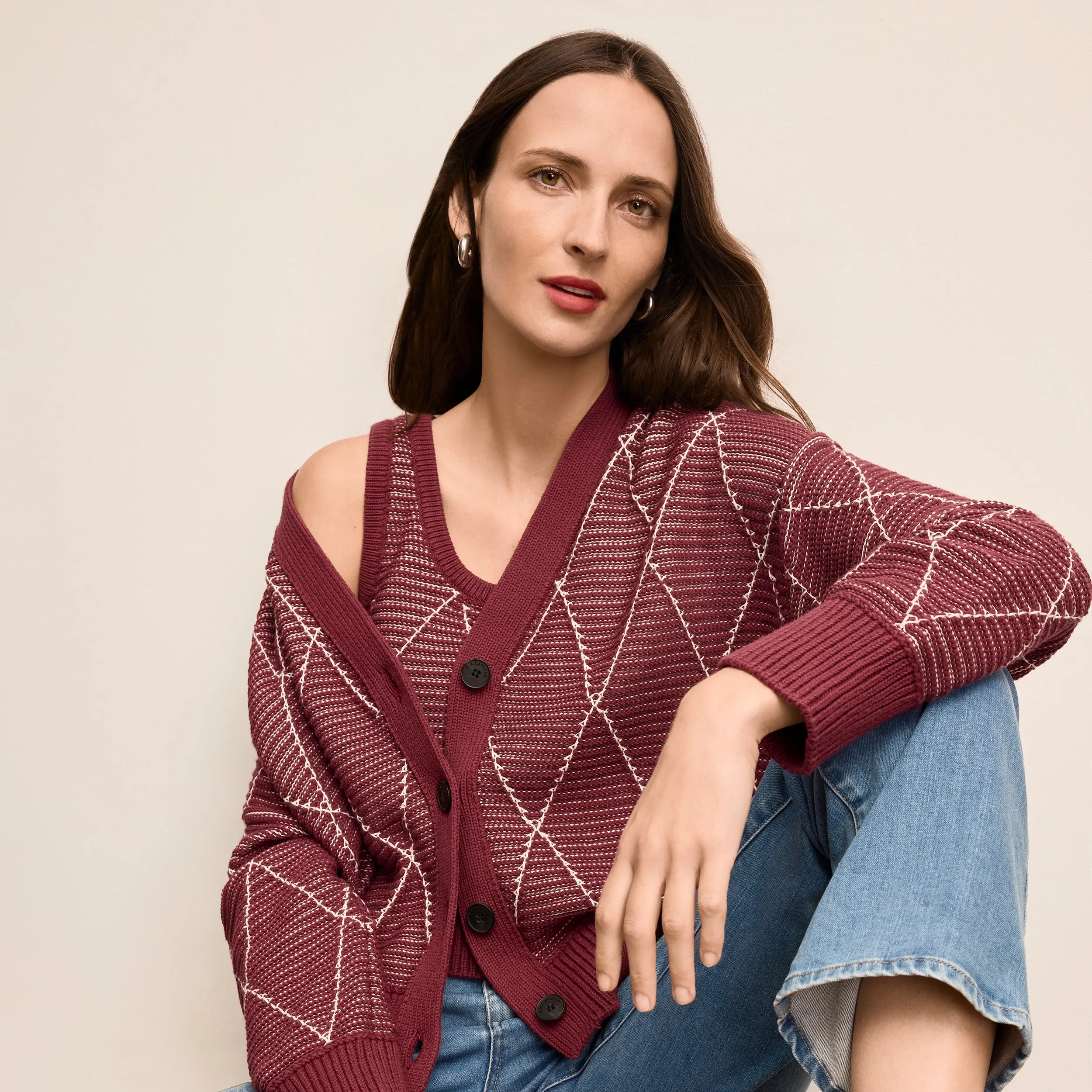 YarnBlend Aiko Breeze Tank - Argyle Knit :: Red Umber