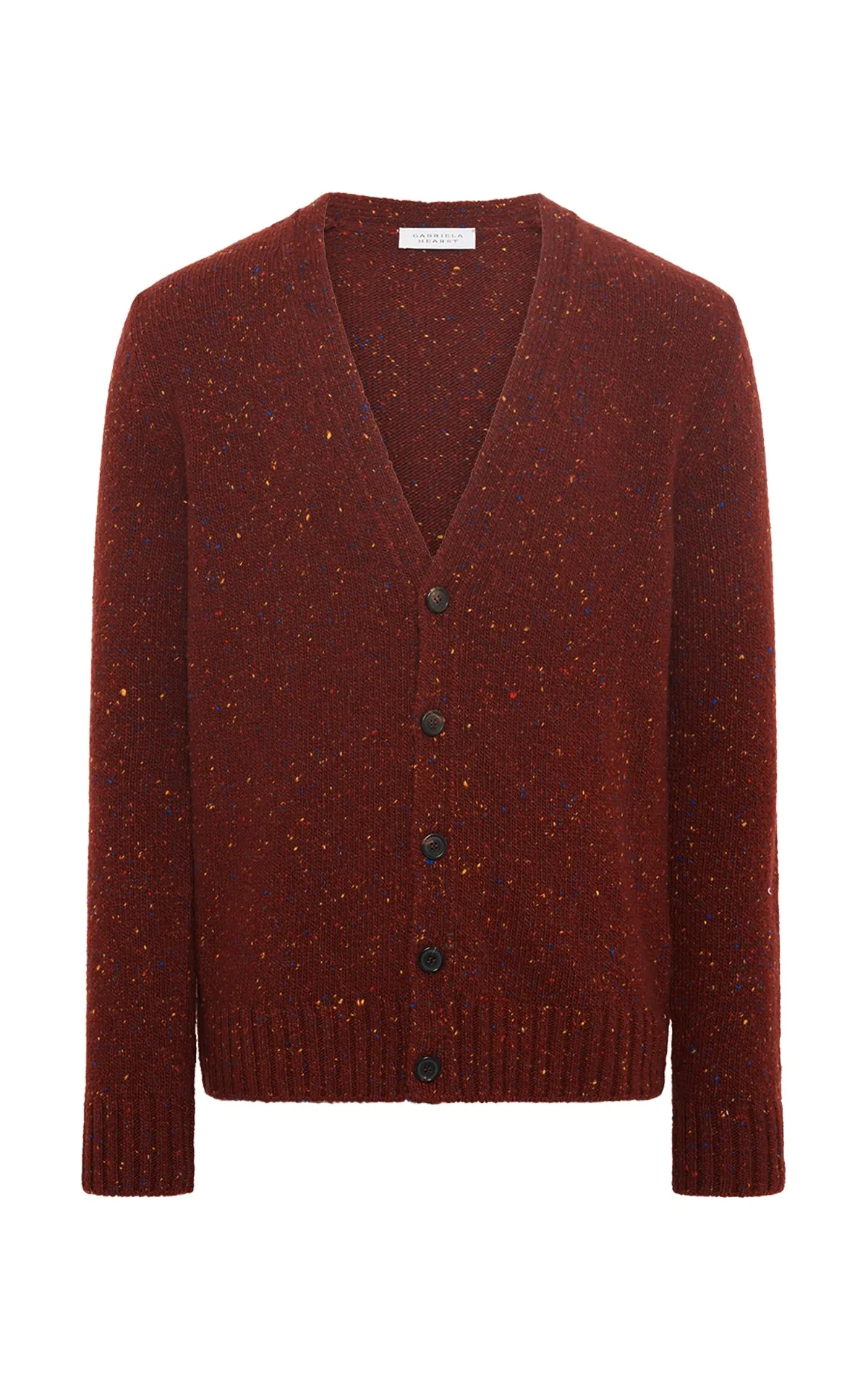 Airy Mesh Lining Knit Fabric Technology Ailis Knit Cardigan in Burnt Sienna Multi Speckle Cashmere