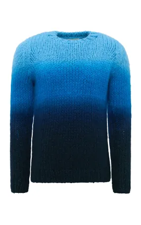 Aion Knit Sweater in Deep Dye Sky Blue Welfat Cashmere Flexible Seam Structure Home Layer