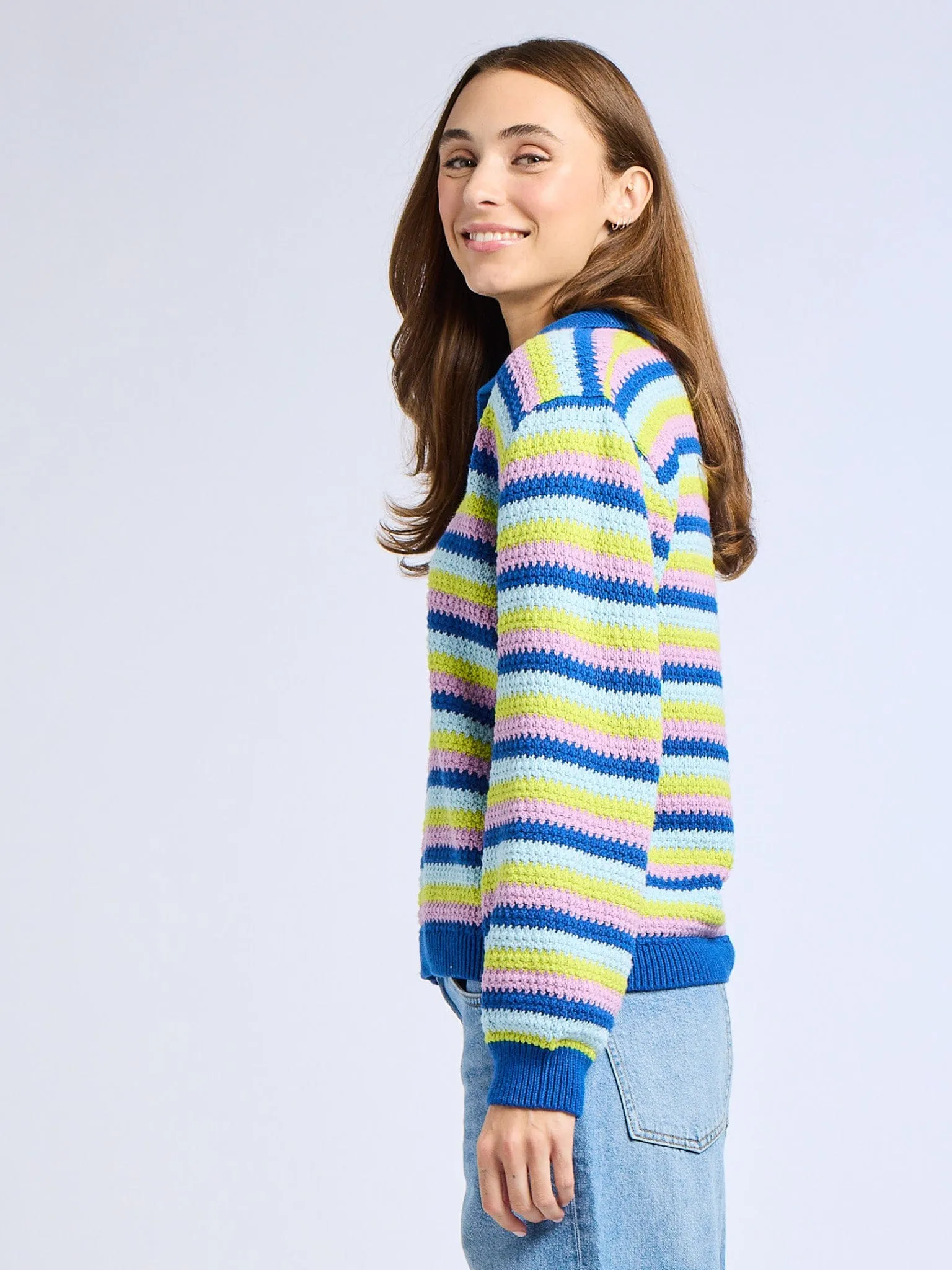 Flora Henley in Printemps Stripe Soft Brushed Lining