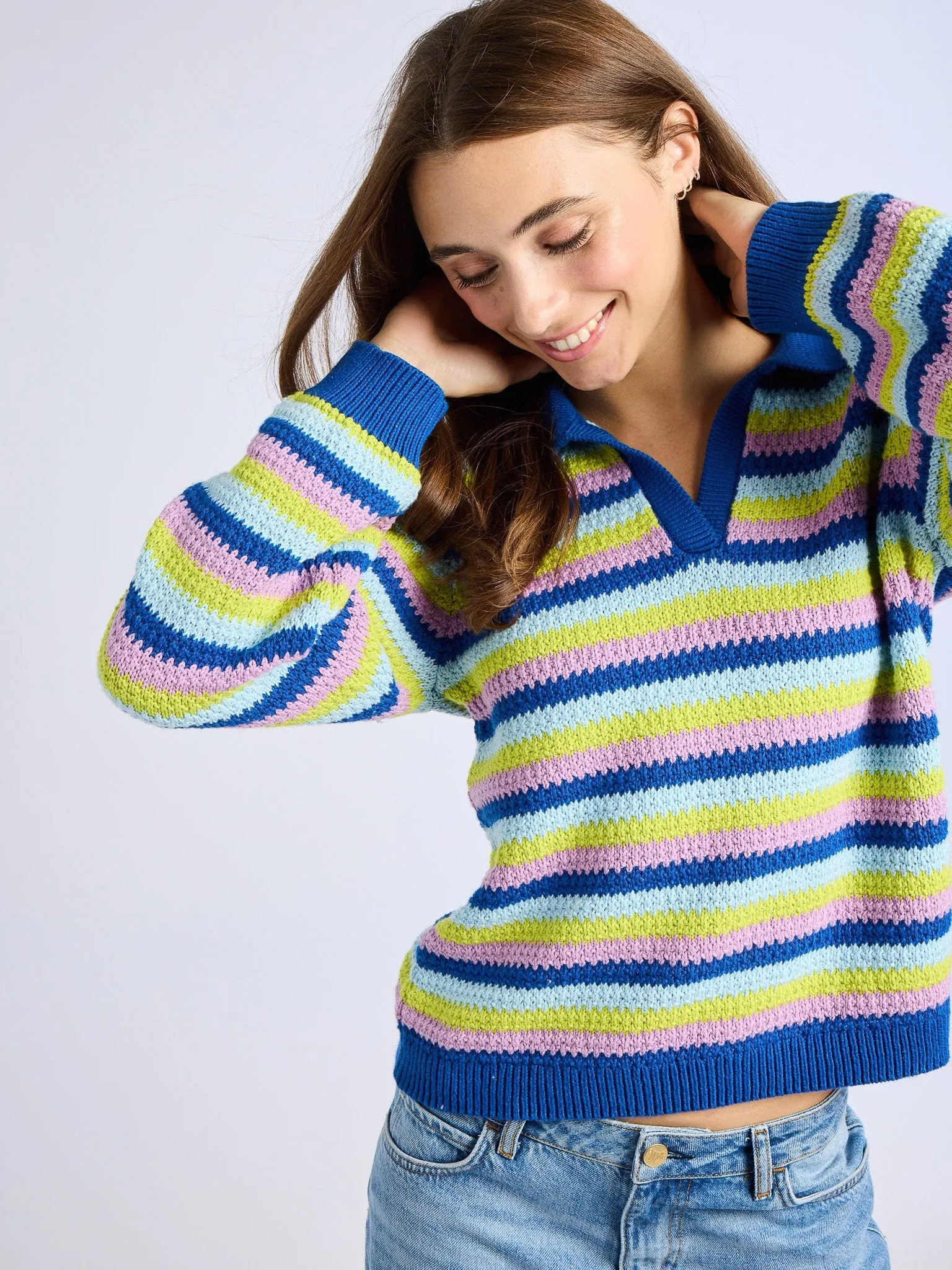 Flora Henley in Printemps Stripe CompressionSupportWeave Reinforced Shoulders