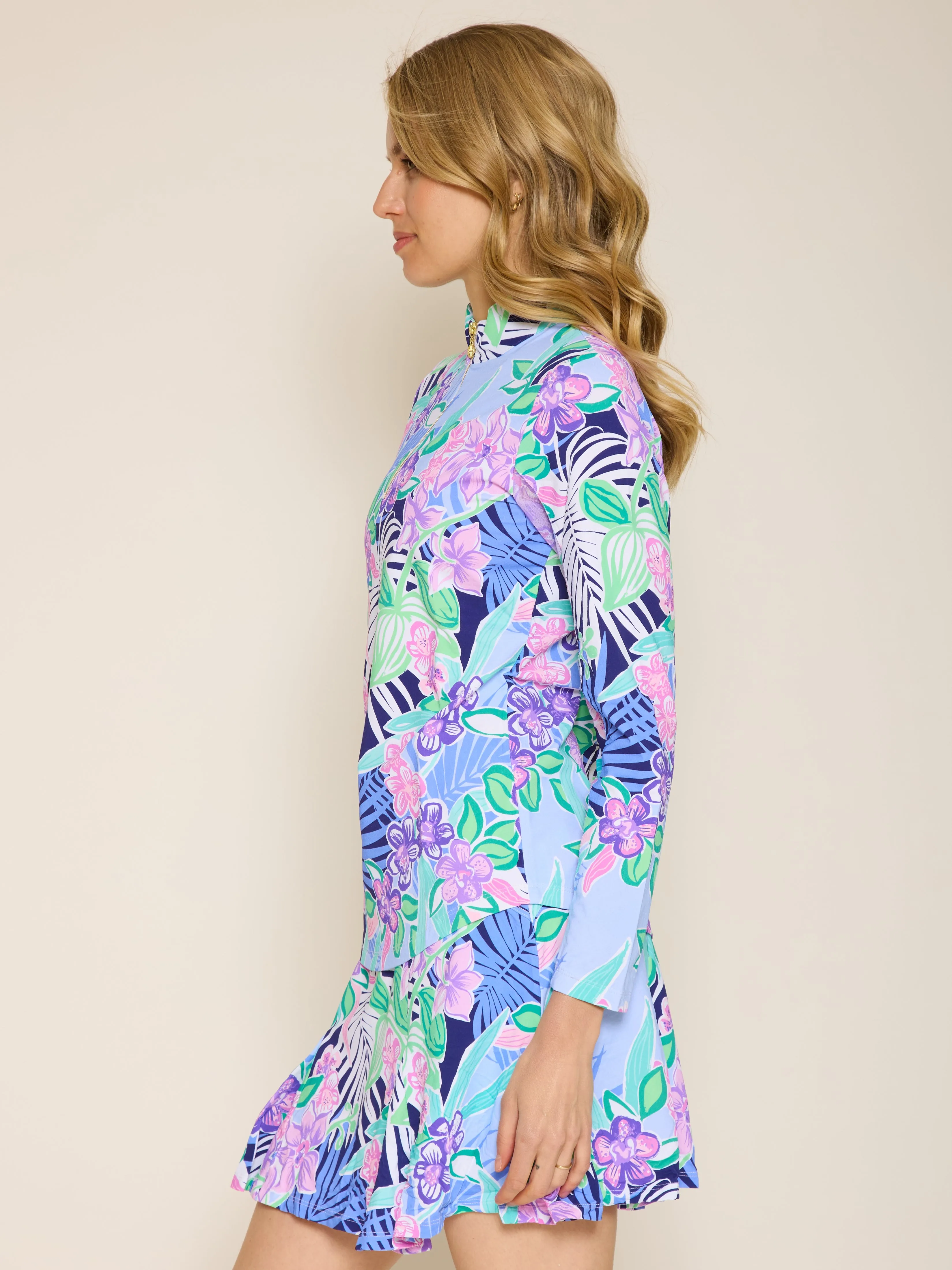 Quarter Zip Sun Protection Top In Island Navy Tencel Lyocell Fiber