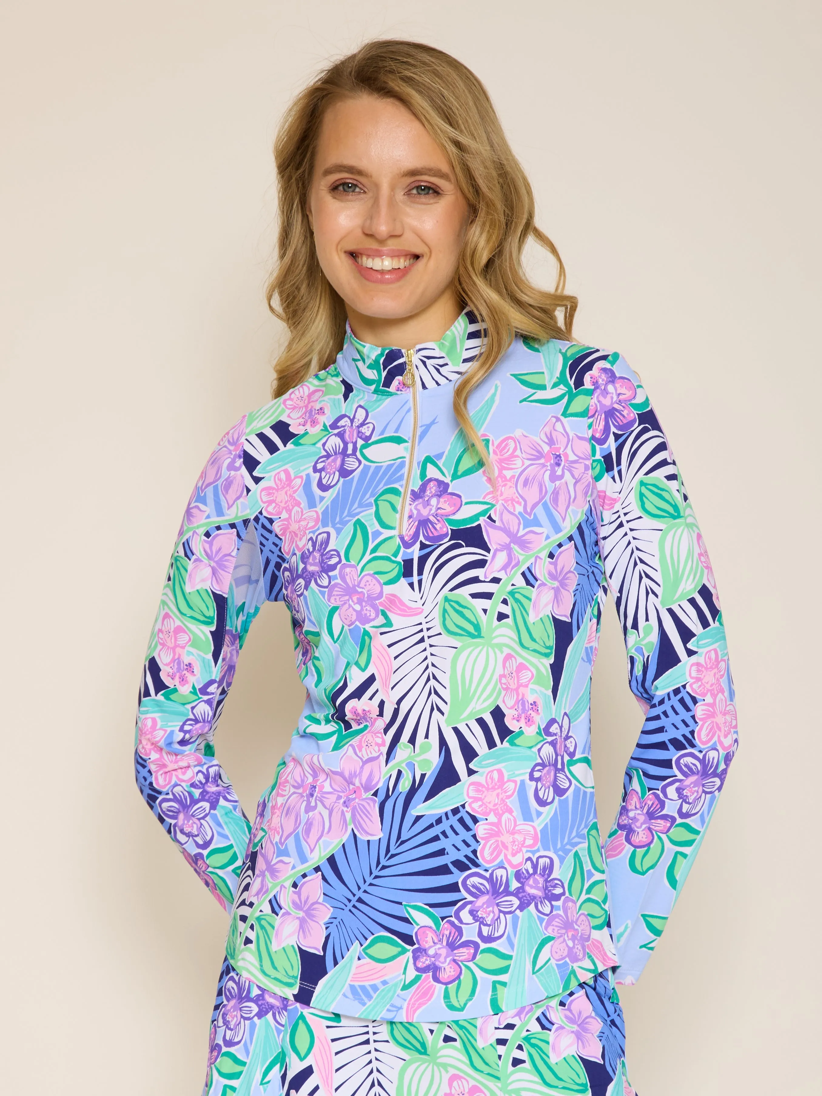 HighStretch FoldableFeature Quarter Zip Sun Protection Top In Island Navy