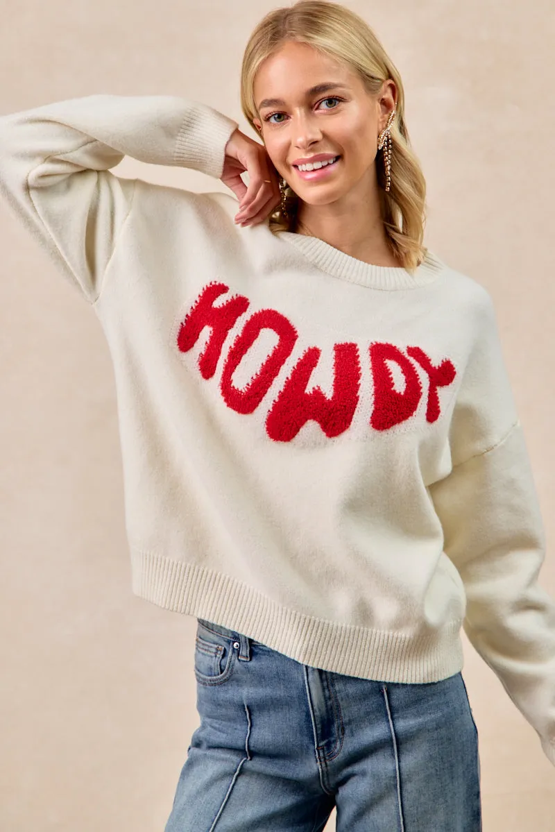 IT4705-01 | HOWDY LETTERING SWEATER TOP High-waisted fit