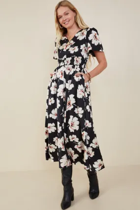Romantic Floral Smocked Waist Slit Detail Dress Smart Texture