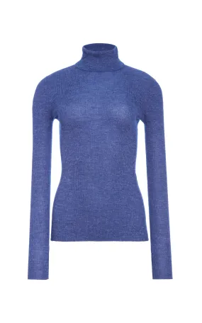 Aldona Knit Turtleneck in Cobalt Cashmere Silk with Hemp Casual Tee LayeredCuff
