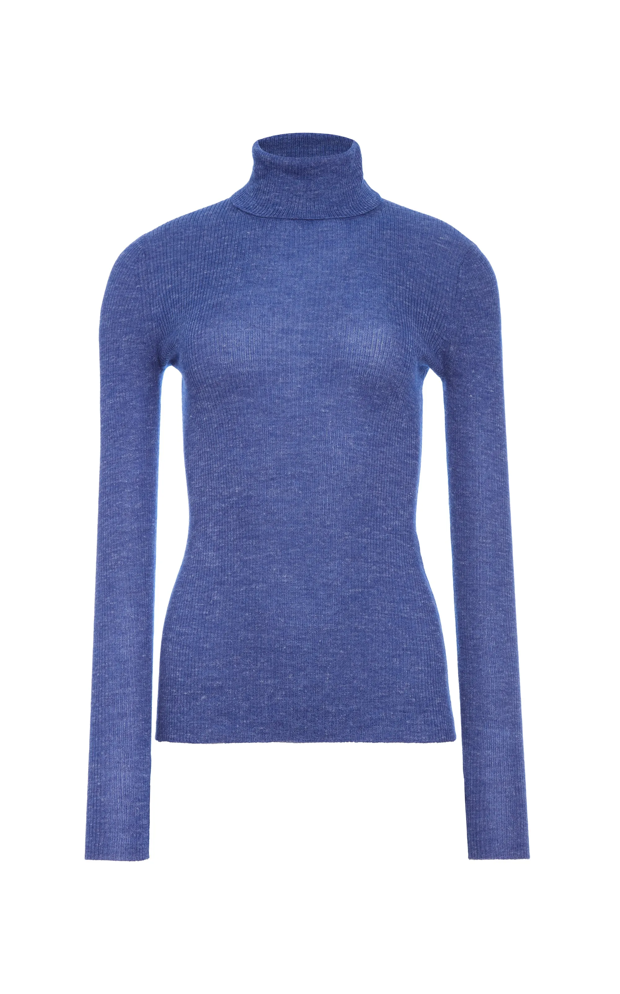 Aldona Knit Turtleneck in Cobalt Cashmere Silk with Hemp Casual Tee LayeredCuff