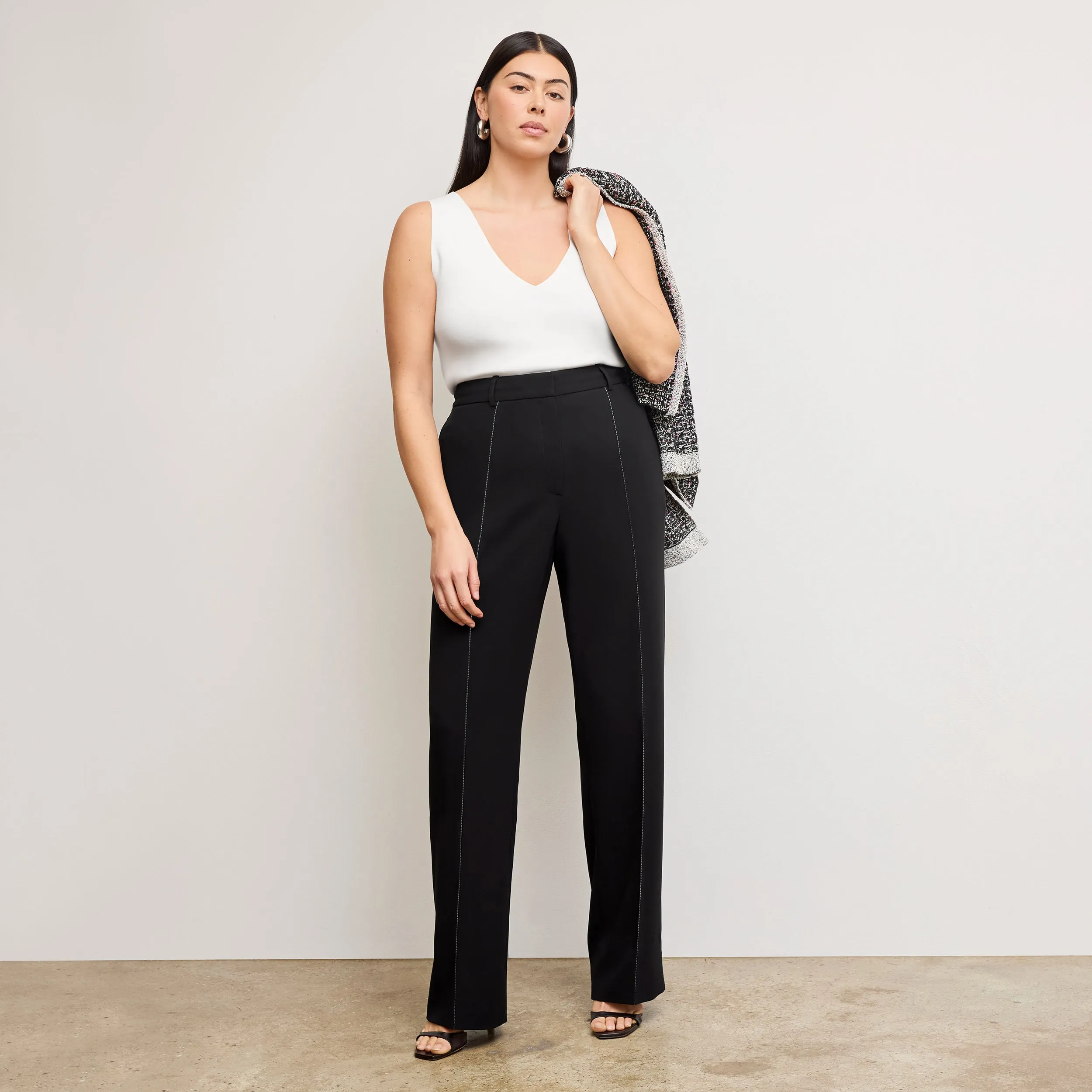 Reflective Accent Stripes Garment Dyed Finish Alecia V-Neck Tank - Eco 365Knit :: Ivory