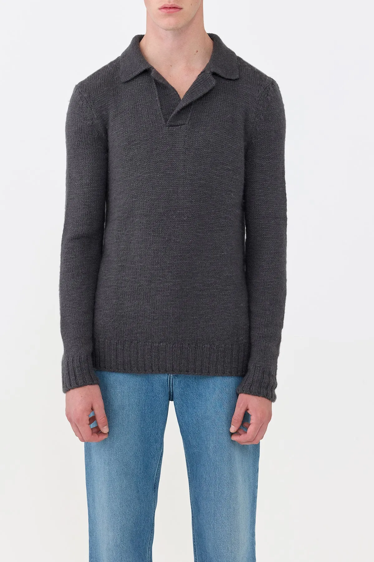 Compression Knit Support Aled Knit Polo in Charcoal Cashmere
