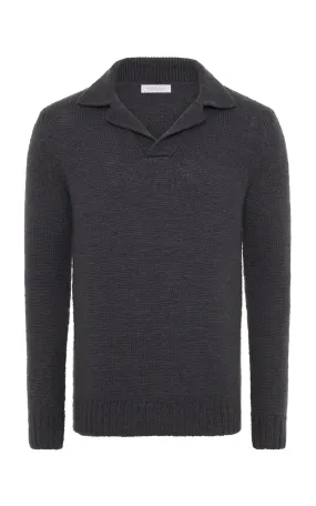 Aled Knit Polo in Charcoal Cashmere Tagless Design