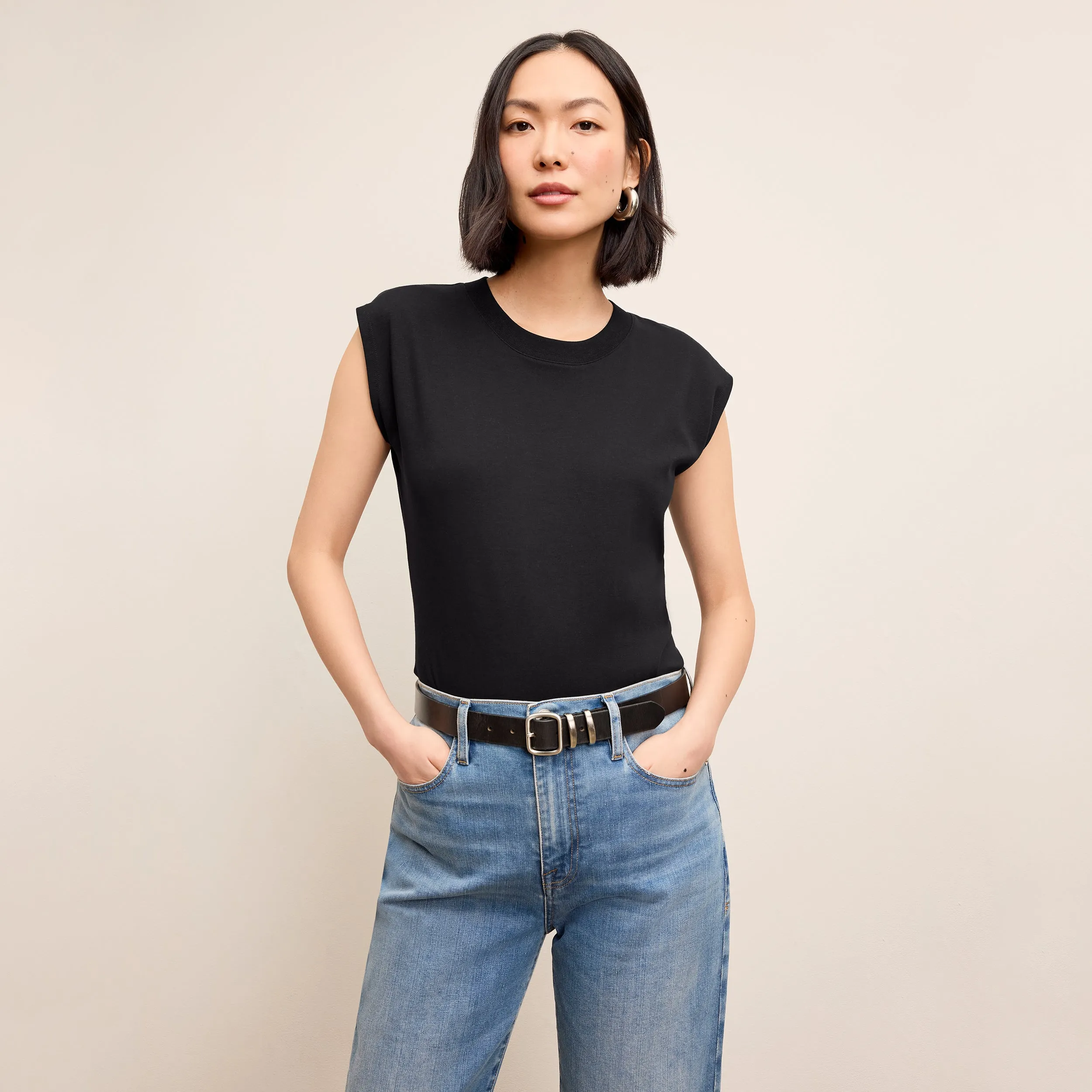 Alina Muscle Tee - Organic Pima Cotton :: Black Flattering Cut Slim Fit Design