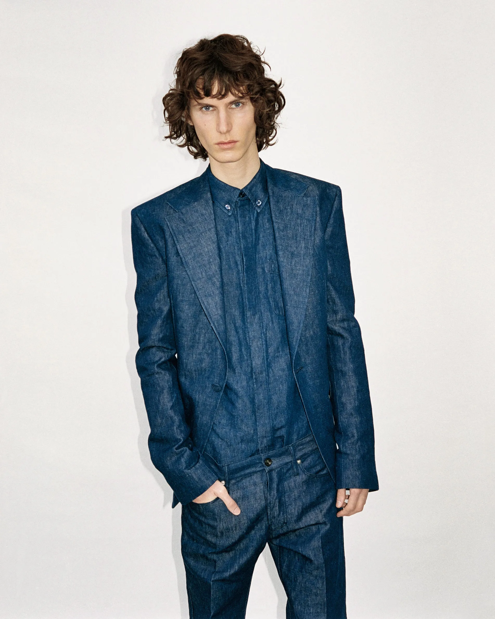 Lightweight Weave Innovation Eco Friendly Material Leiva Blazer in Recycled Cotton Linen Denim