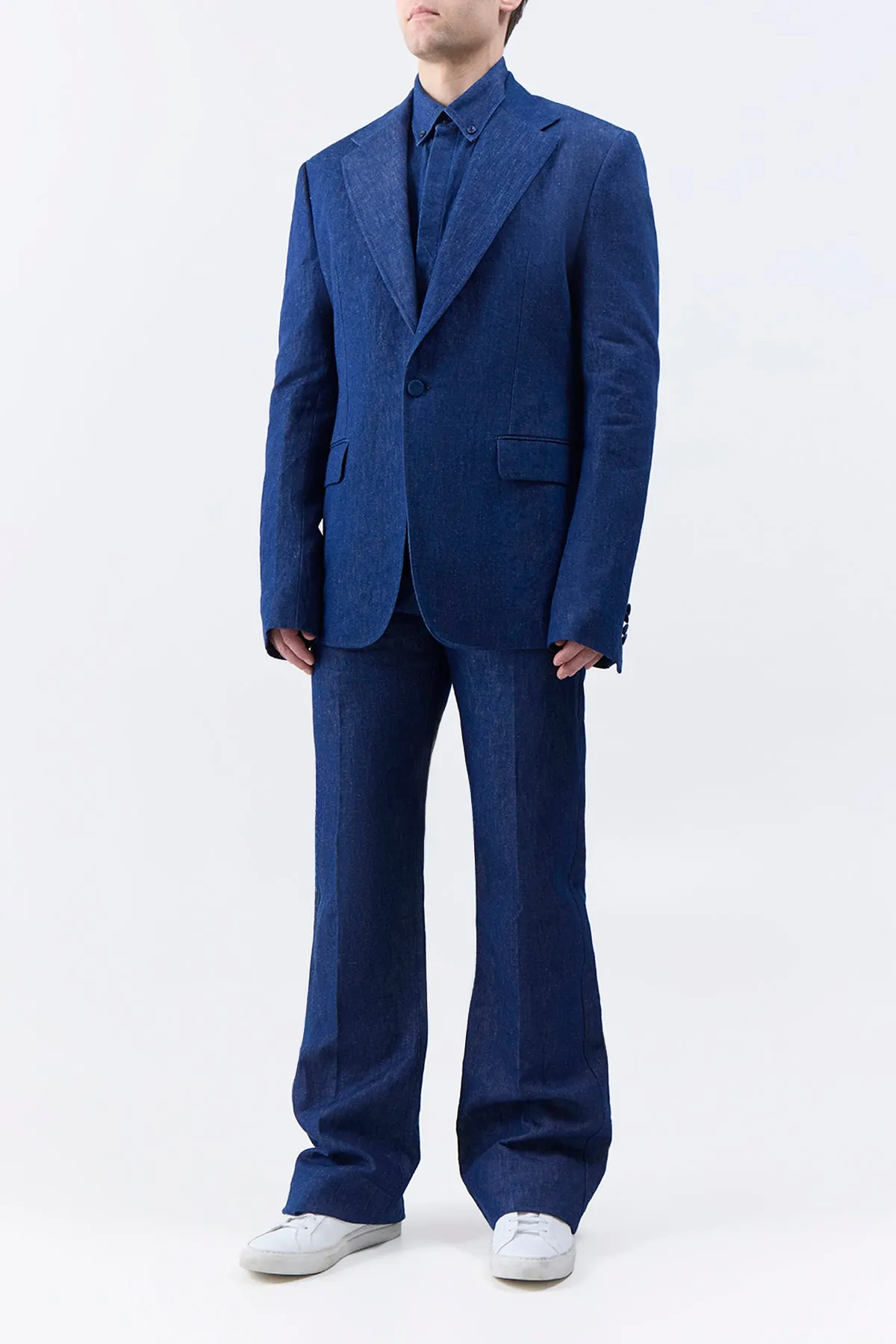 Soft Lined Interior Leiva Blazer in Recycled Cotton Linen Denim