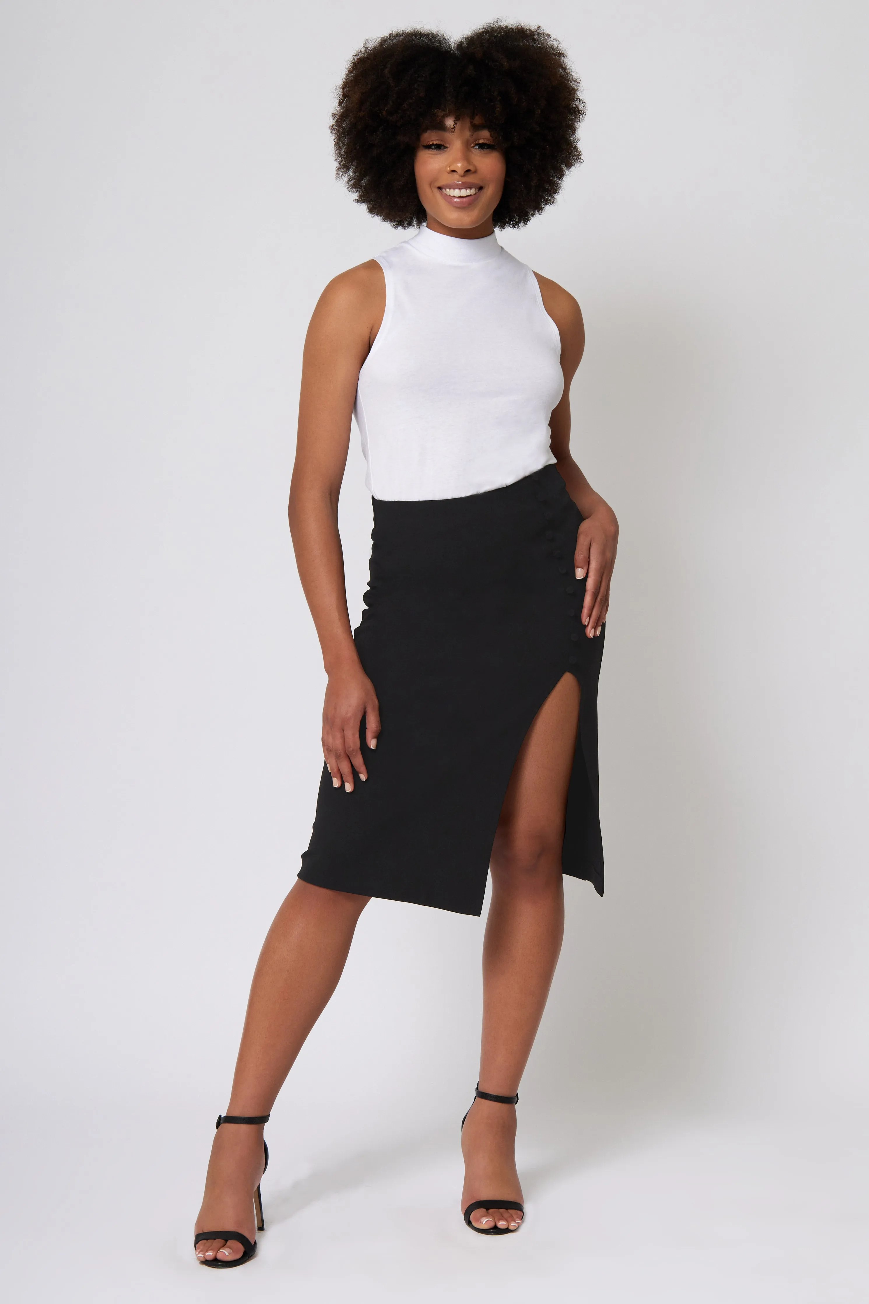 Knit Crepe Midi Wrap Skirt Roomy Fit