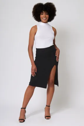 Knit Crepe Midi Wrap Skirt Roomy Fit